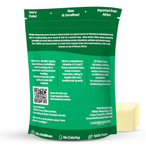 White Naturals Shea Butter 8oz - Pure, Raw, Unrefined, Grade A Moisturizer for Skin & Hair, DIY Lip Balm & Stretch Marks