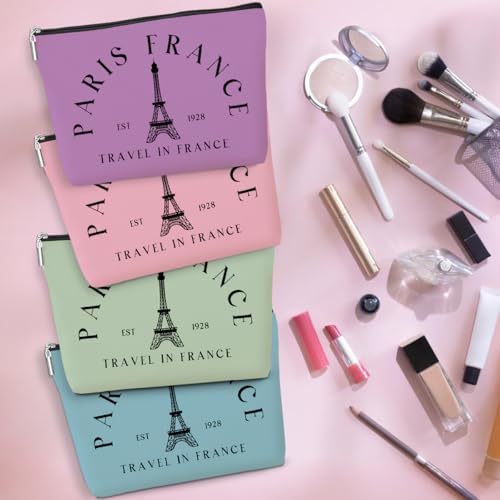 4 Pack Parisian Makeup Bag Set - Cotton Linen Travel Cosmetic Pouch