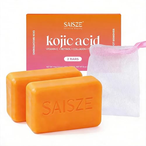SAISZE Kojic Acid & Turmeric Dark Spots Remover Soap Bars - Brightening & Hyperpigmentation Treatment, 2 x 4oz