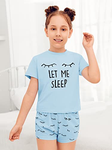 Kingdenergy Sky Blue 11-12 Years Girls 2-Piece Shorts Set T-Shirt & Shorts