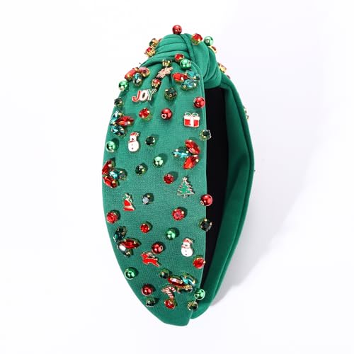 Christmas Knotted Headband with Sparkly Crystals - Red and Green Holiday Hair
