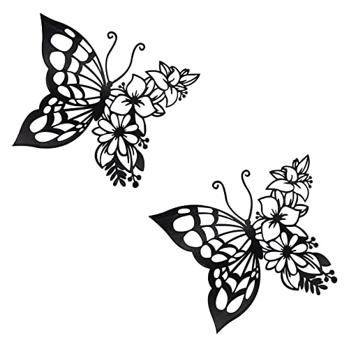 Metal Butterfly Wall Art - 2pcs Boho Floral Home Decor