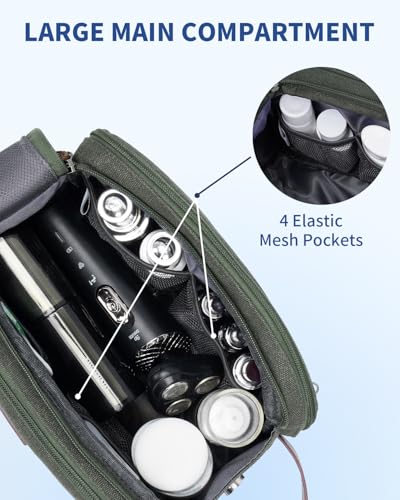 WANDF Medium Travel Toiletry Bag for Men - Green Canvas Dopp Kit with Wet Pocket