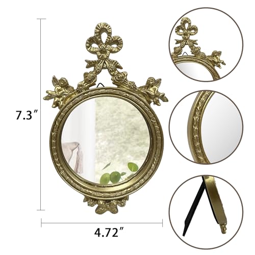 Vintage Gold Makeup Desk Mirror with Ornate Bow Design
