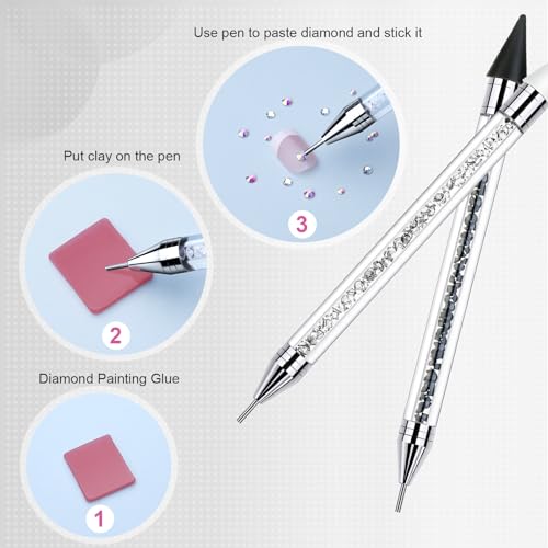 Tatuo 4 Pcs Rhinestone Picker Dotting Pen Set – Dual-Ended Wax & Stainless Tips (White + Black)