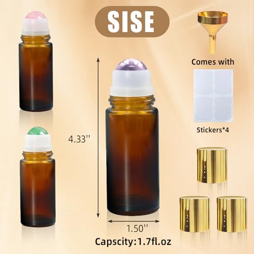 3 Pack 50ml Rose Quartz Roller Bottles with Natural Crystal Balls