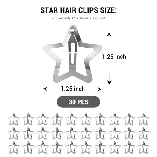 30 Pcs Y2K Metal Star Hair Clips - Non-Slip Snap Barrettes