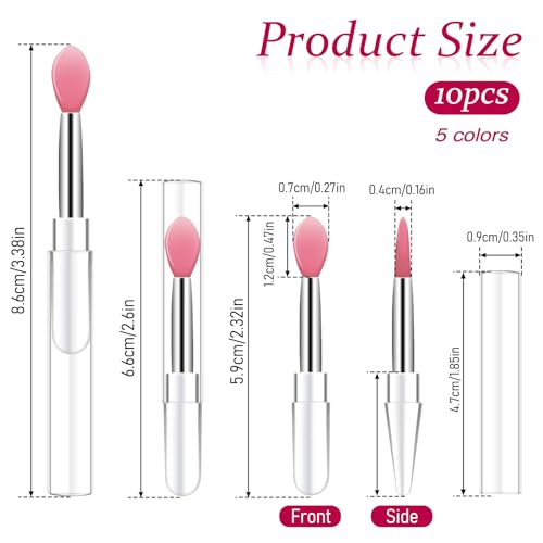 10 Silicone Lip Brushes with Caps - Reusable Lipstick Applicators
