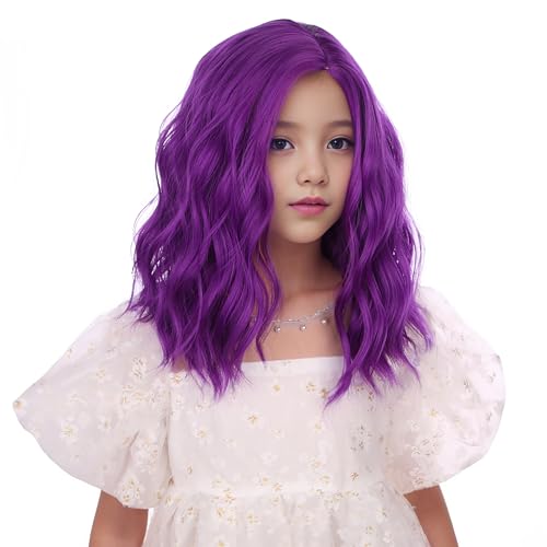 Dark Purple Short Curly Wavy Wig for Girls - Heat Resistant Synthetic Hair