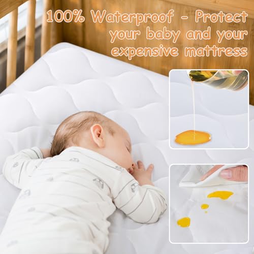 Yoofoss Waterproof Crib Mattress Protector - Soft Quilted Cover for 52''x28'' Cribs