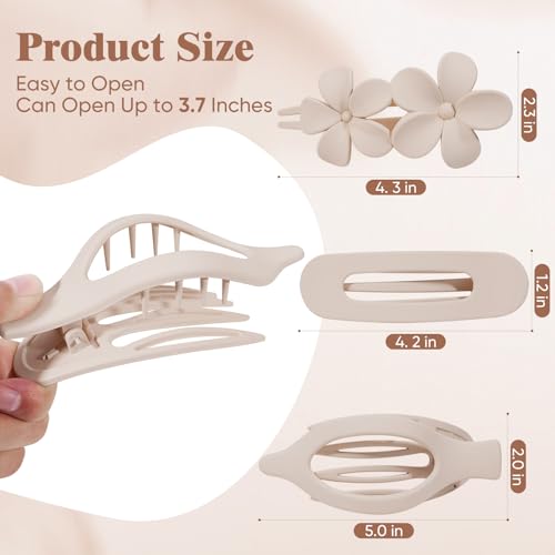 10-Pack Flat Hair Clips for Women - Matte Claw & Flower Hairpins Set