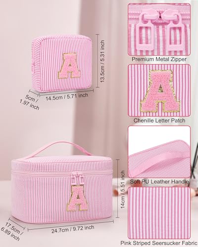 MONSTINA Personalized Preppy Makeup Bag Set with Brush Holder & Divider