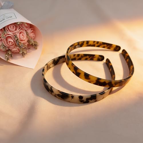 Tortoise Shell Acetate Headband with Teeth - Dark+Light Leopard Print