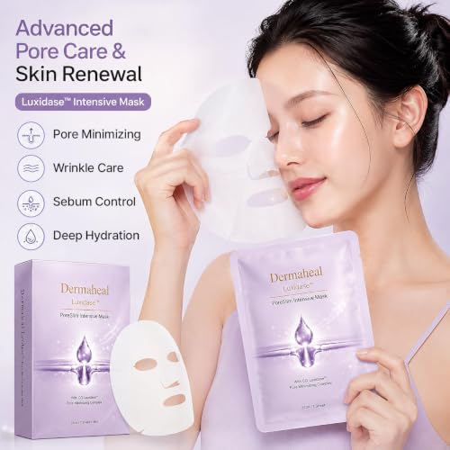 Dermaheal Luxidase Pore Refining Sheet Mask - Hydrating, Wrinkle & Sebum Control, 3 Pack