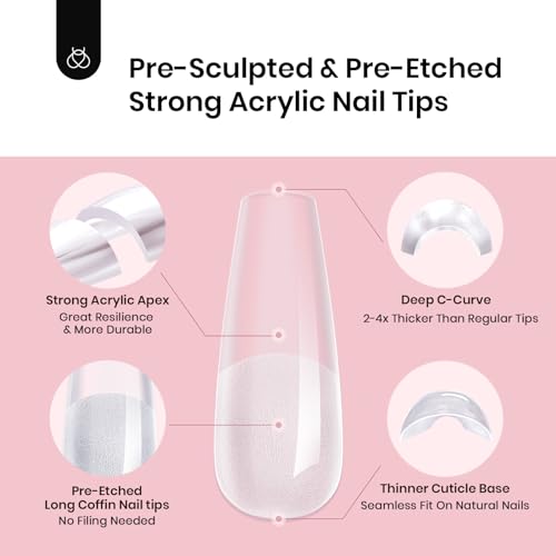 Beetles Tipex Long Coffin Nail Tips - 512pcs Pre-Etched Full Cover Set