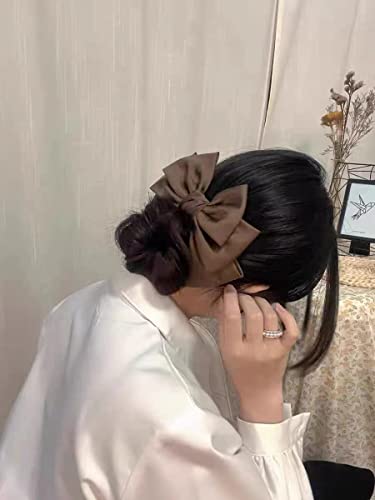 Kefley Short Tail Brown Satin Bow Hair Clips for Women & Girls - Classic Hair Accessories