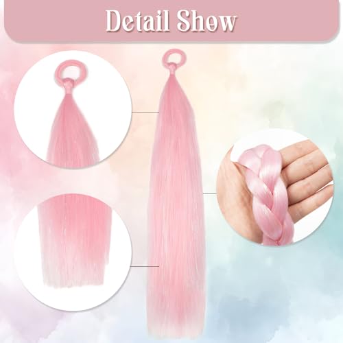 Pink Ponytail Hair Extensions 20 Inch 2 Pack Wavy Synthetic Braids - Wdnew