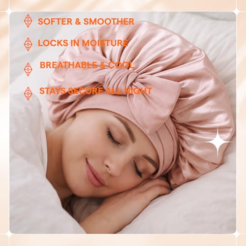 Full Shine Pink Adjustable Satin Hair Bonnet for Sleeping