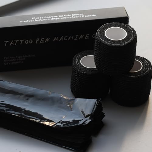 400pcs Large Tattoo Pen Covers & 6pcs Grip Wrap Set - Black, Urknall