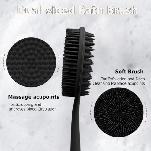 Long Handle Silicone Back Scrubber - Double-Sided Exfoliator