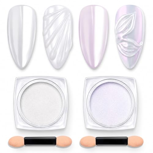 Beetles Chrome Nail Powder Set - 2 Jars White Pearl & Purple Aurora