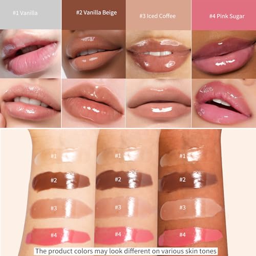 DENESTUP Hydrating Lip Gloss Set - 4 Mini Lip Balm Pack with Plumping Shine