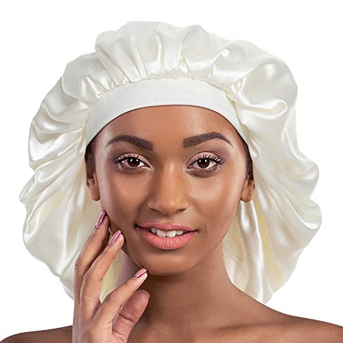 Alnorm Extra Large Silky Satin Bonnet – Double Layer, Double Care, White (One Size)