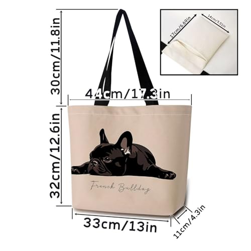 French Bulldog Tote Bag - Reusable Shopping Handbag with Zipper Pocket