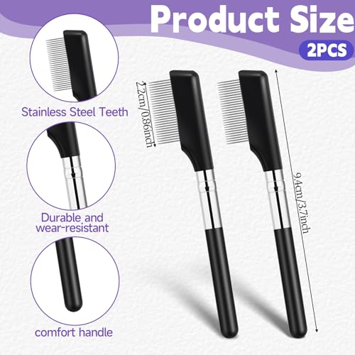 2 Pack Metal Eyelash Comb & Eyebrow Brush - Stainless Steel