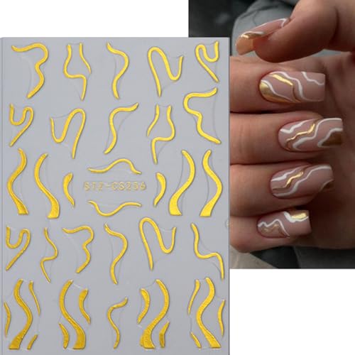 Gold Nail Stickers 6 Sheets DIY Nail Art Decals Self-Adhesive for Manicure & Pedicure