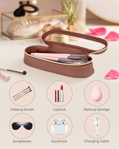 Soimeat Clear Travel Makeup Brush Holder, Waterproof Leather Cosmetic Case