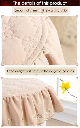 European Lace Ruffle Chair Pad Cushion - Non-Slip Flannel Beige