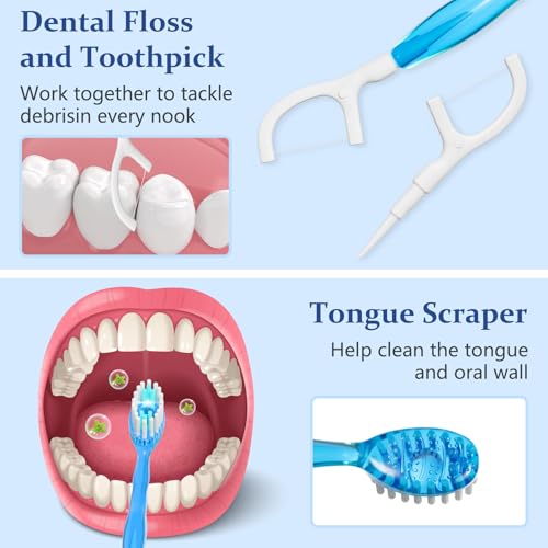 FAWROT 30 Pack 5-in-1 Mini Travel Toothbrush with Bead, Floss & Tongue Scraper