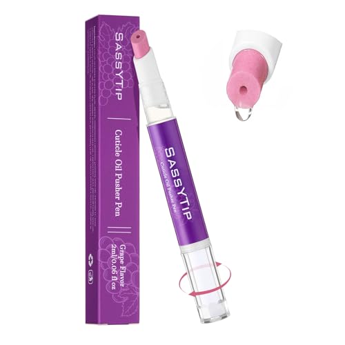 Cuticle Oil Pusher Pen 2-in-1 Clean & Moisturize | Removes Dead Skin & Dirt from Nail Edges | Nourishing Jojoba & Almond Oils | At-Home or On-the-Go Manicure for Women & Men (Grape)