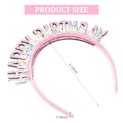 CIEHER Pink Birthday Crown Headband for Women & Girls