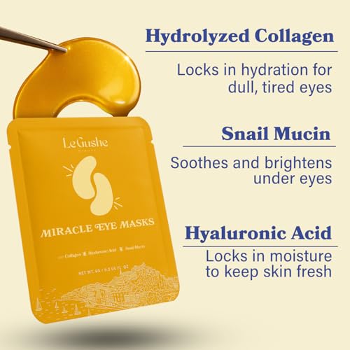 LE GUSHE Gold Under Eye Patches 20 Pairs – Hydrating Collagen & Snail Mucin for Puffy Eyes & Dark Circles