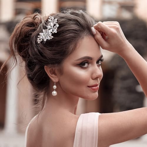 PAGOW Silver 2pcs Crystal Flower Hair Clips – Bridal Rhinestone Hair Pins, 5-Petal Headpiece (A Style)