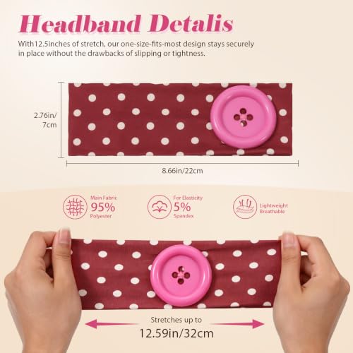 6 Pack Polka Dot Headbands for Women - Y2K Button Hairbands