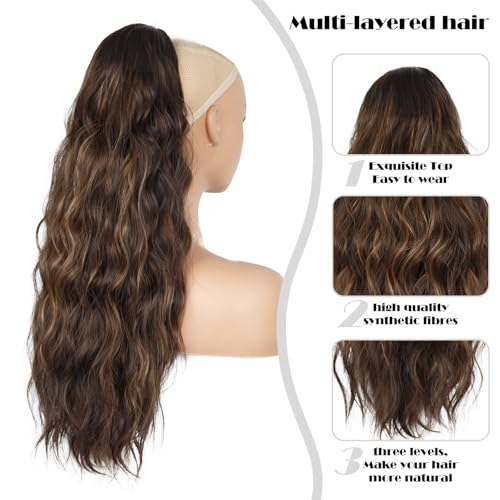 Brown Mixed Honey Blonde 26 Inch Drawstring Ponytail Extension for Women