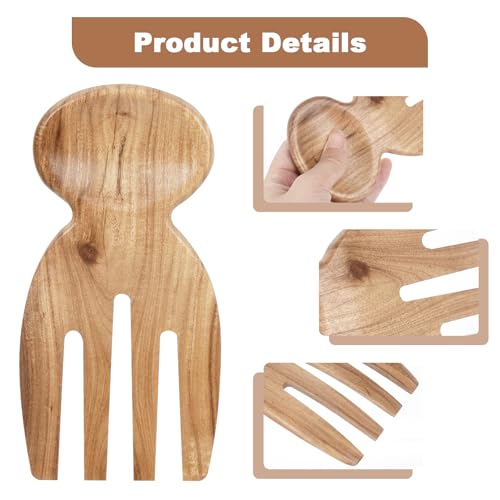Acacia Wooden Salad Tongs Set - 2pcs Ergonomic Salad Hands