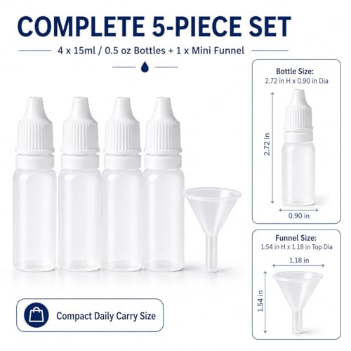 Adkoat 5PCS 15ml Refillable Dropper Bottles with Funnel