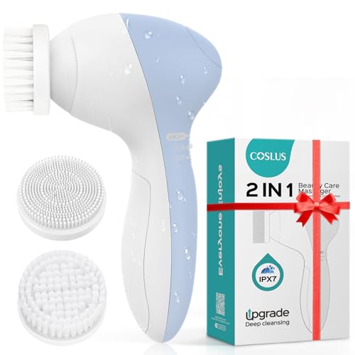 COSLUS 2-in-1 Facial Cleansing Brush - Electric Exfoliator for Deep Cleaning