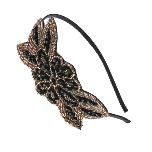 Black Vintage Beaded 1920s Flapper Headband for Women Bridal Party Looks