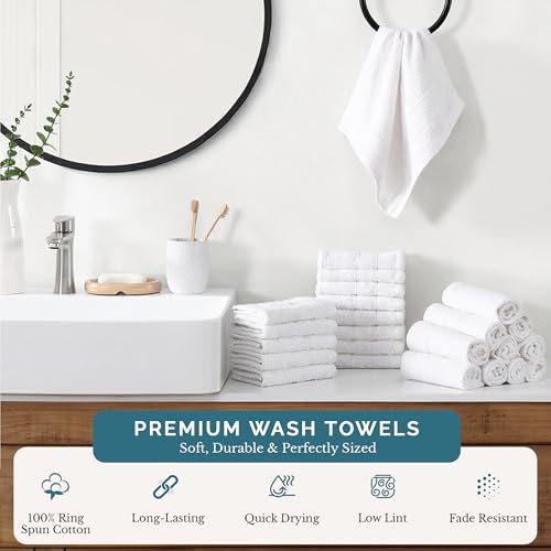 Casa Platino 24 Pack White Cotton Washcloths 13x13 Inches, Soft & Absorbent