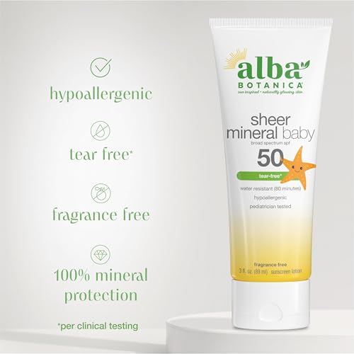 Alba Botanica Baby Sunscreen SPF 50 - Mineral Lotion, 3 Fl Oz