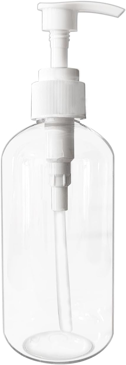 Empty Plastic Pump Dispenser Bottles - 8 oz Clear/White | Refillable Containers for Body Wash, Moisturizer & Liquid Soap