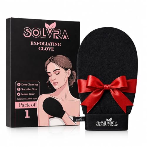 Solvra Vegan Exfoliating Shower Glove Pack of 1 - Black for Smooth Skin