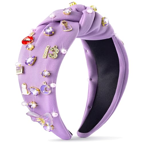 Y1tvei Purple Music-Inspired Jeweled Headband for Women, Guitar & Butterfly Design