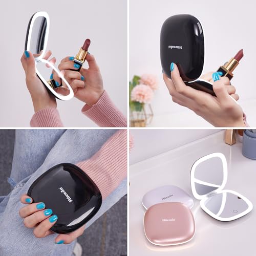 Mocado Compact LED Makeup Mirror - 4'' 1X/10X Magnification, Black