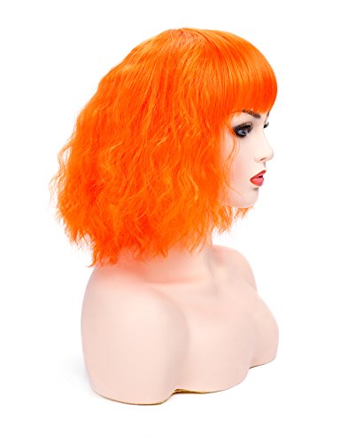 Morvally Short Orange Wavy Curly Bob Wig with Bangs, Heat Resistant